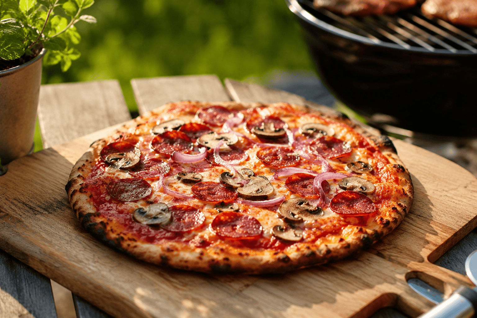 Pizza croustillante cuite au barbecue