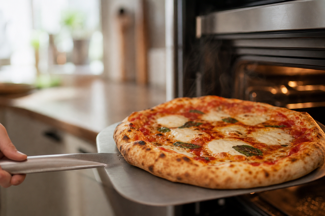 Pizza dorée sortant du four, illustration du temps de cuisson pizza idéal
