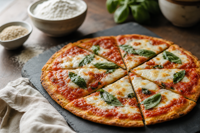 Pizza sans gluten croustillante à côté des farines de riz et du psyllium