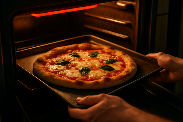 Pizza maison cuite dans un four ménager classique sans pierre