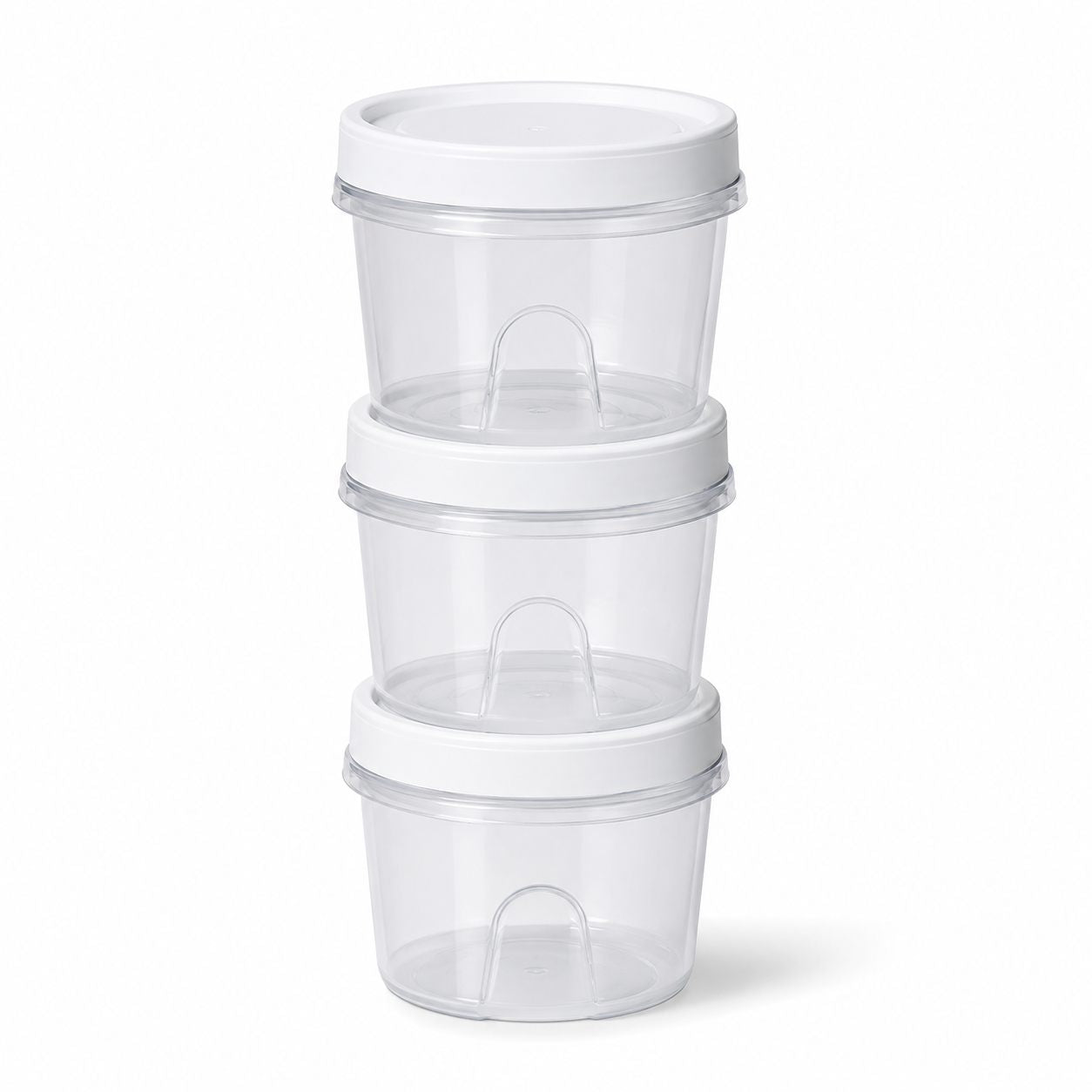 Set de bacs à pâtons transparents empilés, couvercles blancs à visser