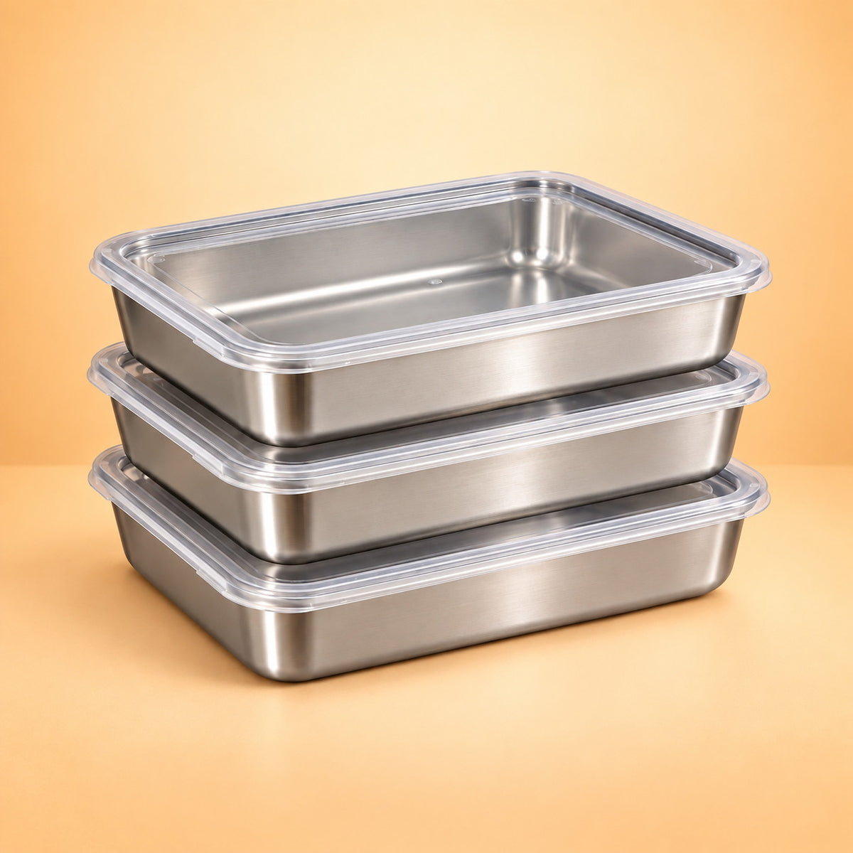Set de fermentation : trois bacs à pâtons en inox empilables avec couvercle transparent