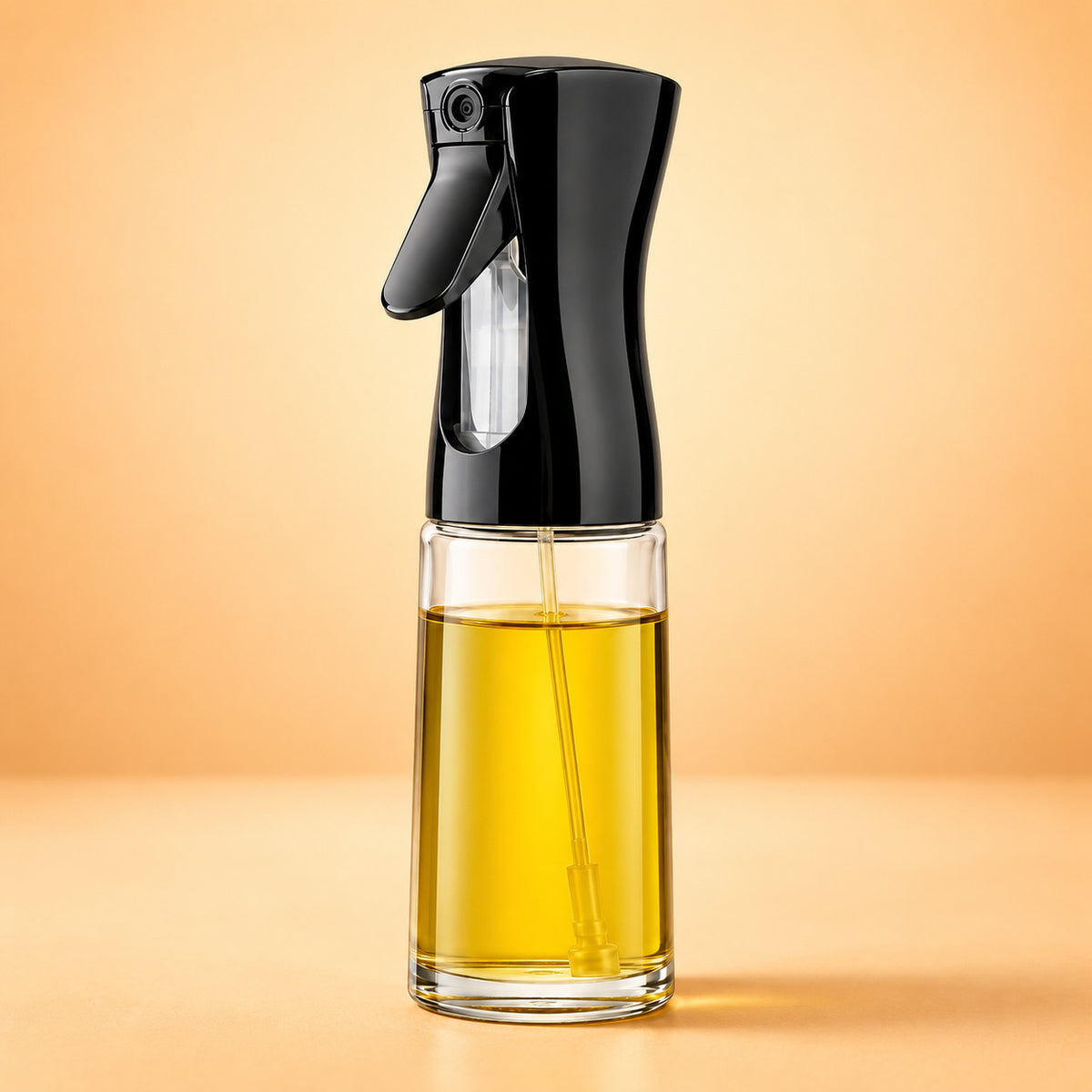 Spray à huile d'olive pour pizza, tête noire à gâchette et réservoir en verre transparent