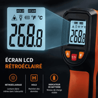Écran LCD rétroéclairé du thermomètre infrarouge Pizzamateur affichant la température