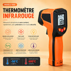 Caractéristiques du thermomètre infrarouge T600 : mesure en 0,5 seconde, visée laser, plage de -50 °C à 600 °C