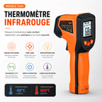 Thermomètre infrarouge sans contact pour four à pizza, vue de profil avec gâchette de mesure